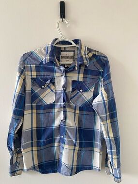 Ditch Plains Men’s Blue & Cream Plaid Casual Button-Down Shirt